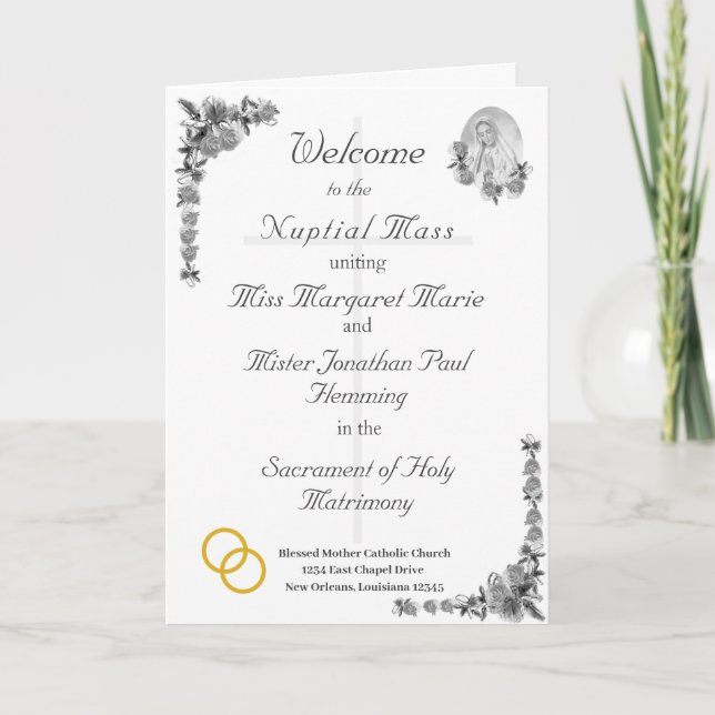 Virgin Mary Catholic Wedding Program Programme (Front)