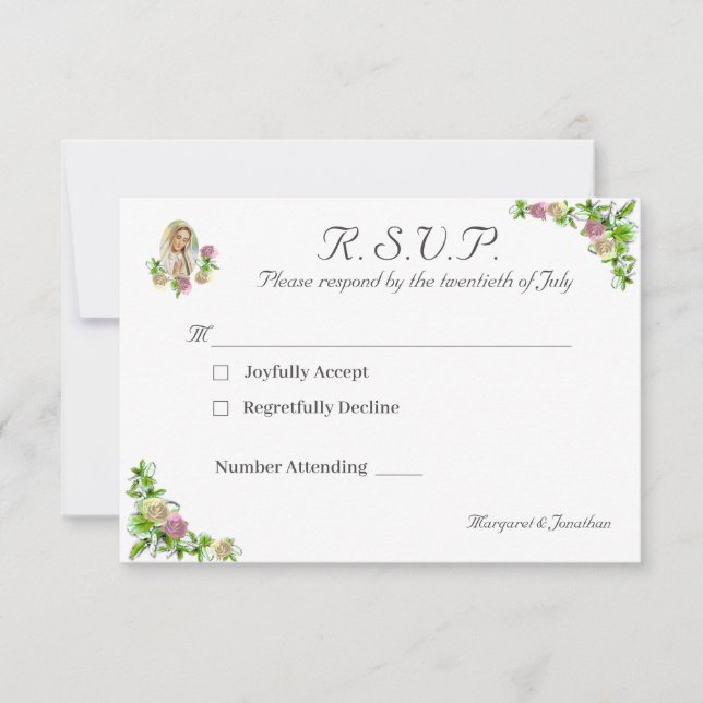 Virgin Mary Catholic Wedding Response Card (Front)