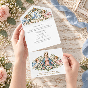 Virgin Mary & Cherubs Catholic Spiritual Bouquet All In One Invitation
