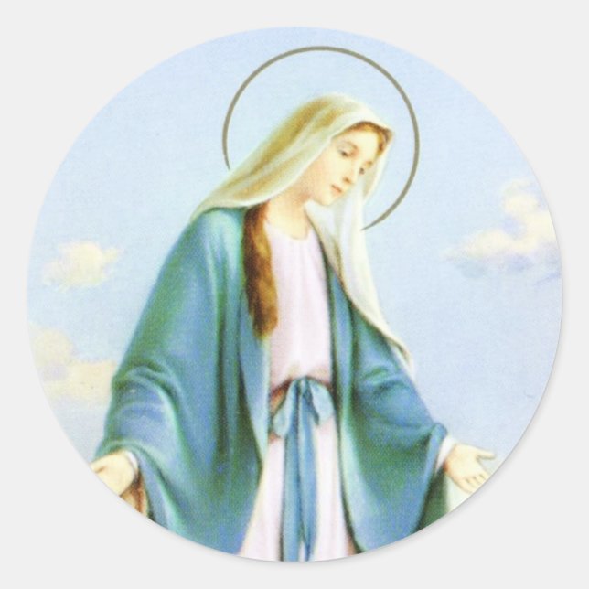 Virgin Mary Crescent Moon Classic Round Sticker (Front)