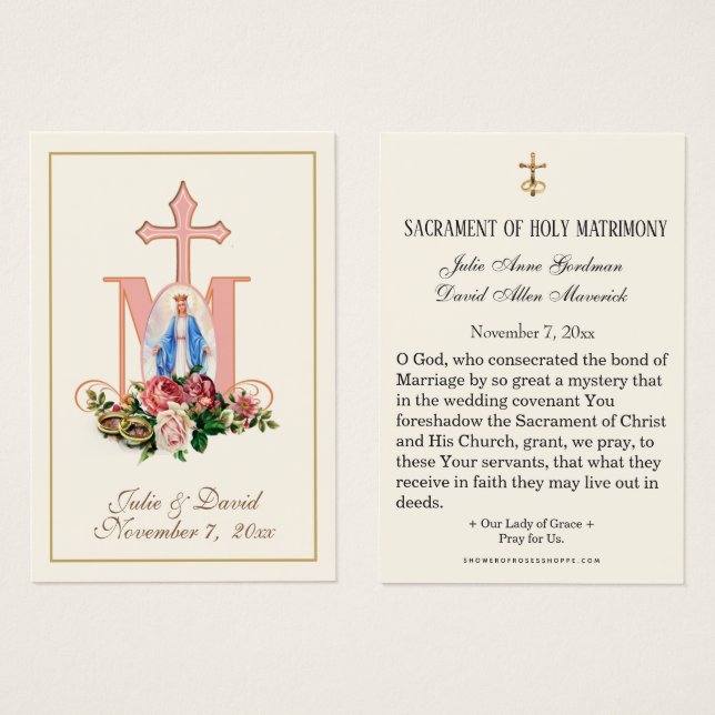 Virgin Mary Elegant Prayer Wedding Favor Card  (Front & Back)