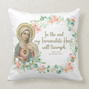Virgin Mary Fatima Catholic Religious  Floral Cushion