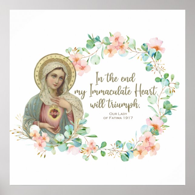 Virgin Mary Fatima Catholic Religious  Floral Poster (Front)