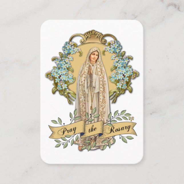 Virgin Mary Fatima Prayer Rosary Catholic Floral Business Card (Front)