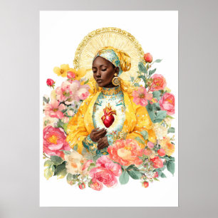 Virgin Mary Floral Catholic Blessed Mother of God  Poster