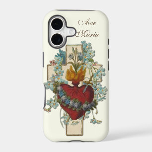 Virgin Mary Floral Religious Ave Maria Vintage
