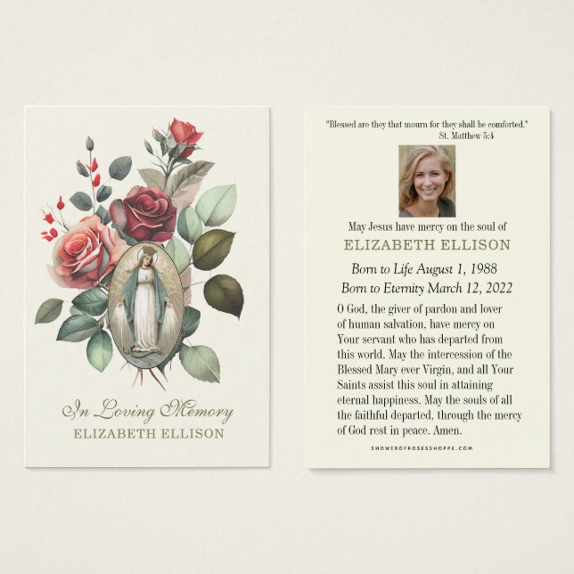  Virgin Mary floral Roses Funeral Prayer (Front & Back)