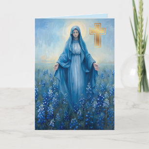 VIrgin Mary Floral Sympathy Folded Greeting Card
