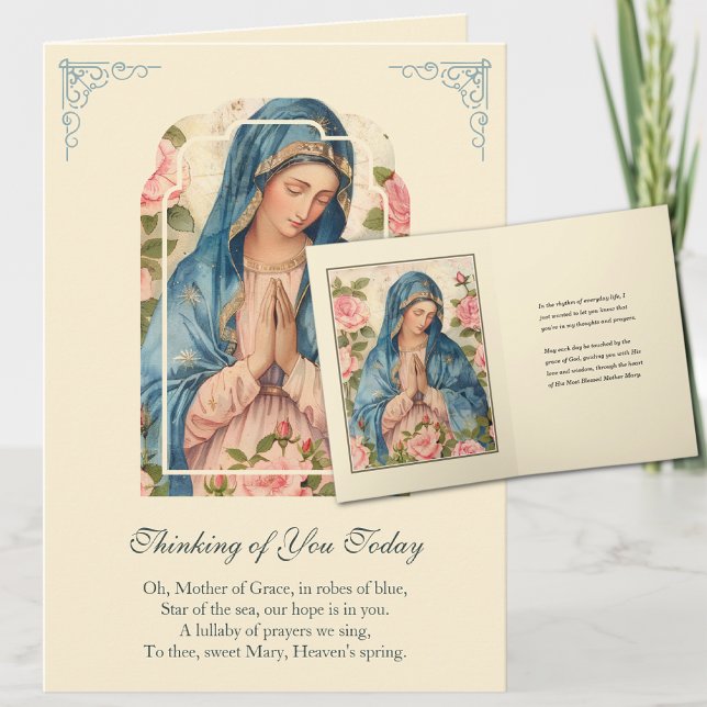 Virgin Mary Floral Thinking of You Prayer Card (Creator Uploaded)