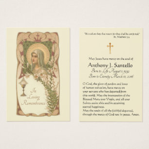 Virgin Mary Funeral Sympathy Prayer Holy Card