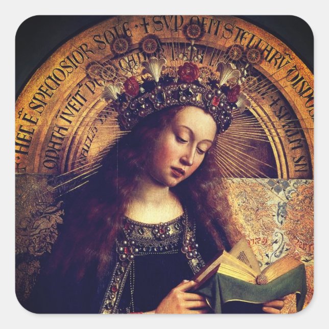 Virgin Mary -  Ghent Altarpiece by Jan van Eyck Square Sticker (Front)