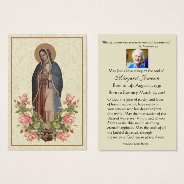 Virgin Mary Guadalupe Funeral Prayer Holy Card (Front & Back)