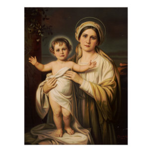 Virgin Mary holding baby Jesus Poster