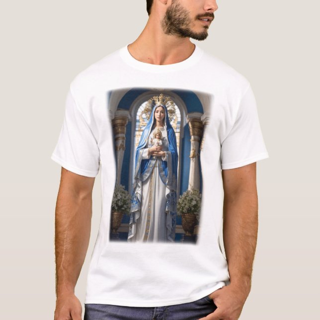 Virgin Mary holding Baby Jesus T-Shirt (Front)