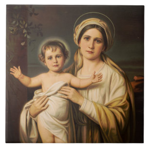 Virgin Mary holding baby Jesus  Tile