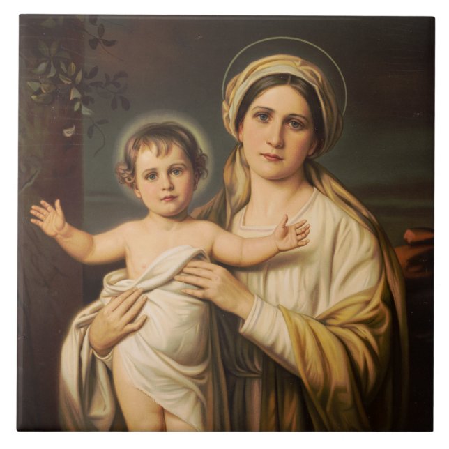 Virgin Mary holding baby Jesus  Tile (Front)