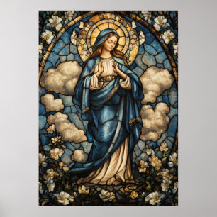 Virgin Mary in Stunning Stained Glass Art Poster