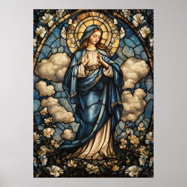 Virgin Mary in Stunning Stained Glass Art Poster (Front)