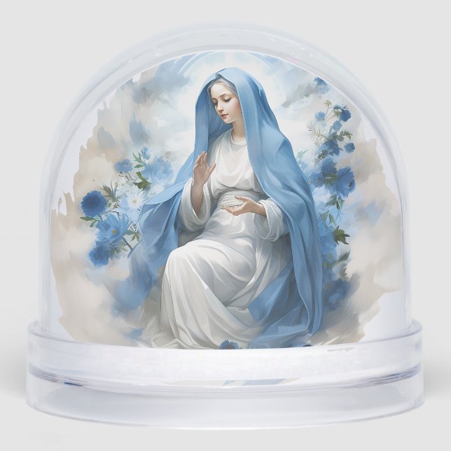 Virgin Mary in Whites and Blues with Roses Snowglobe (Front)