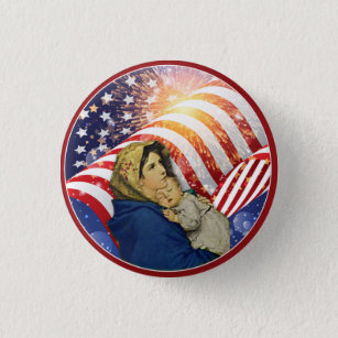 Virgin Mary Jesus American Flag Patriotic Catholic 3 Cm Round Badge
