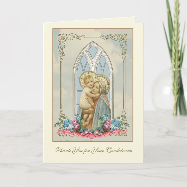 Virgin Mary Jesus Catholic Condolence Thank You Card (Front)