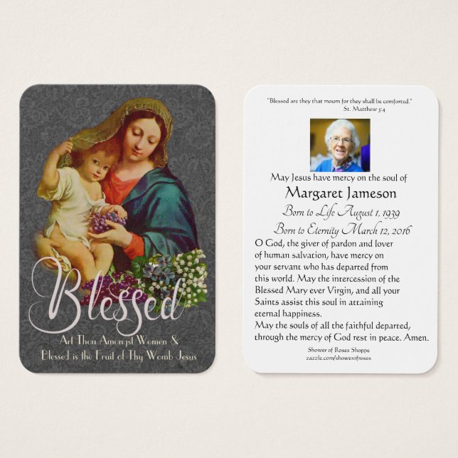 Virgin Mary Jesus Catholic Funeral  Holy Card - (Front & Back)