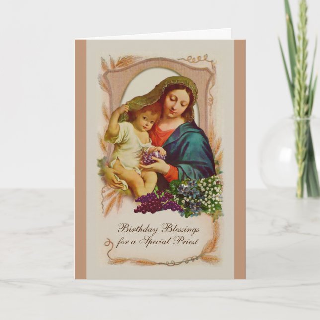 Virgin Mary Jesus  Catholic Priest Birthday Prayer Card (Front)