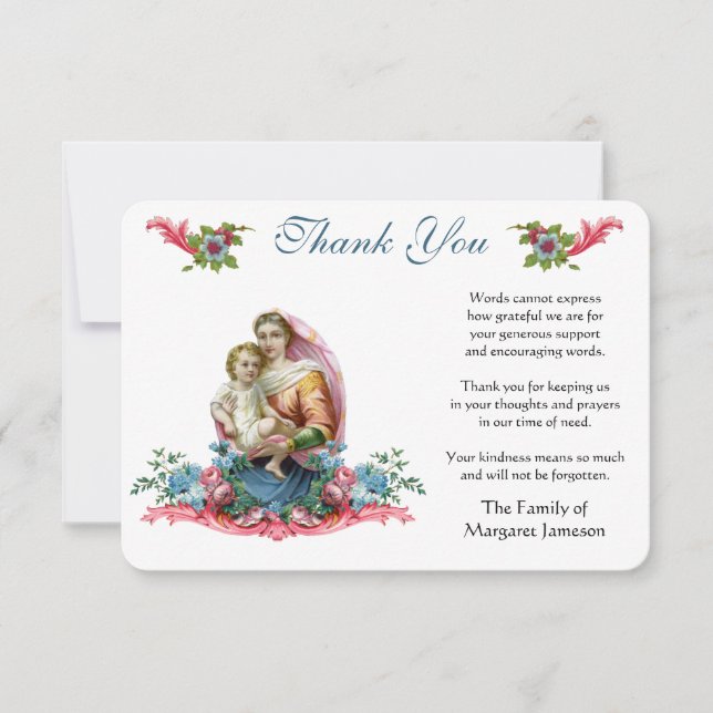 Virgin Mary Jesus Catholic Thank You Condolence (Front)