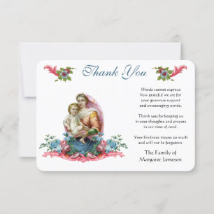 Virgin Mary Jesus Catholic Thank You Condolence Card