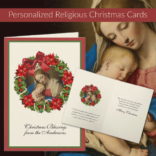 Virgin Mary Jesus Christmas Floral Scripture Holiday Card