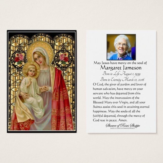 Virgin Mary Jesus  Funeral Memorial Holy Card (Front & Back)