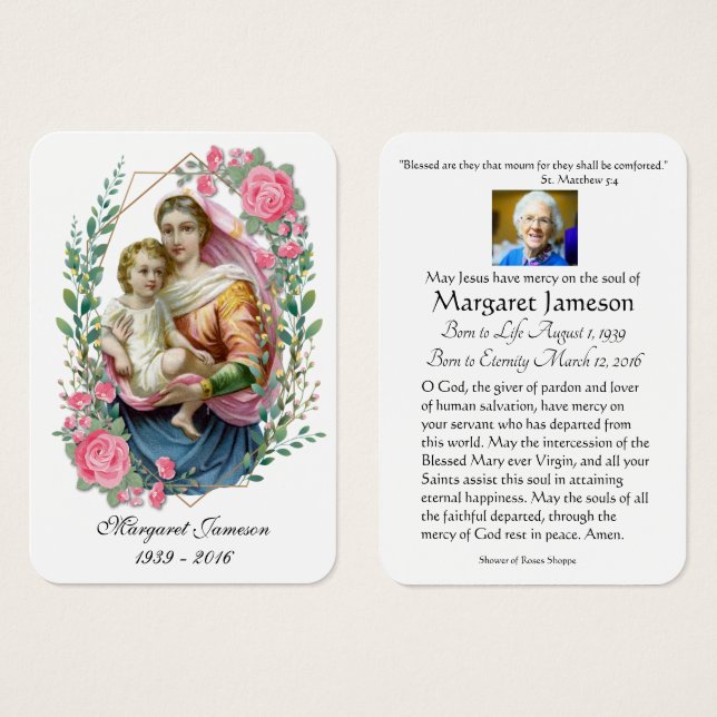 Virgin Mary Jesus Funeral Memorial Holy Card - (Front & Back)