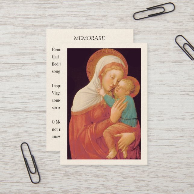 Virgin Mary Jesus Mother of Good Counsel Memorare Business Card (Front/Back In Situ)