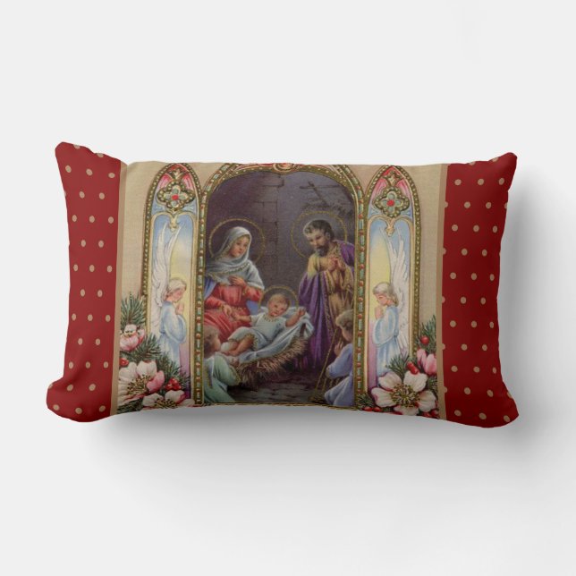 Virgin Mary Jesus Nativity Christmas Vintage Lumbar Cushion (Front)