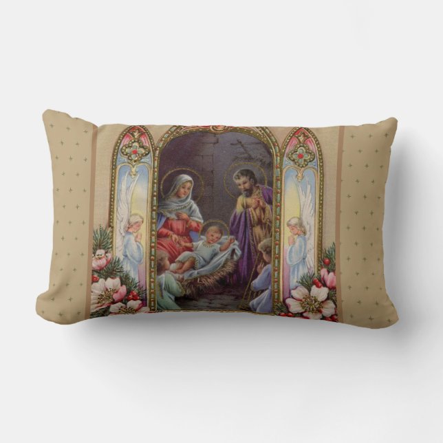 Virgin Mary Jesus Nativity Christmas Vintage Lumbar Cushion (Front)