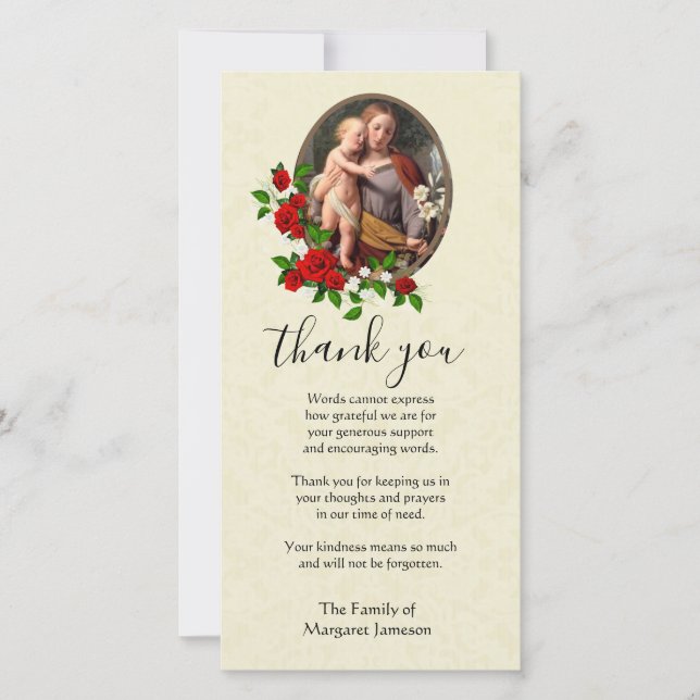 Virgin Mary Jesus  Religious Condolence Thank You Card (Front)