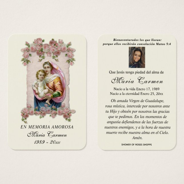 Virgin Mary Jesus Spanish Funeral Holy Prayer (Front & Back)