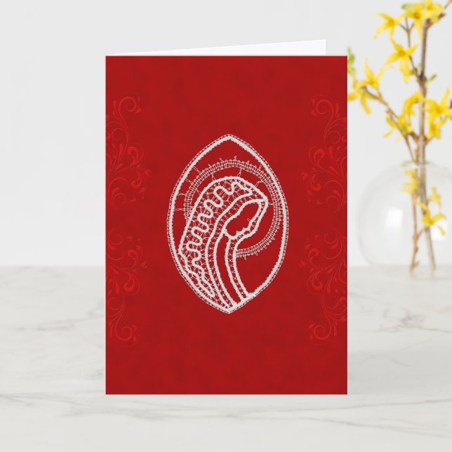 Virgin Mary Lace on Velvet with Embossed Ornament Card (Yellow Flower)