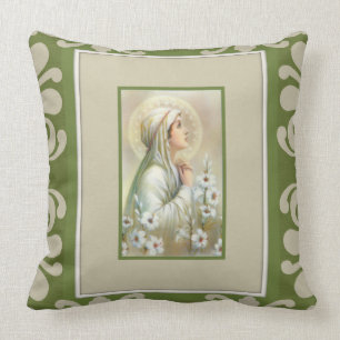 Virgin Mary Lady Mental Peace Lilies Green Decor Cushion