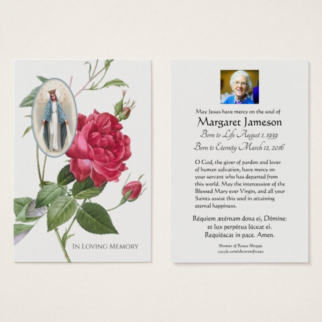 Virgin Mary Latin Funeral Prayer Memorial Card (Front & Back)