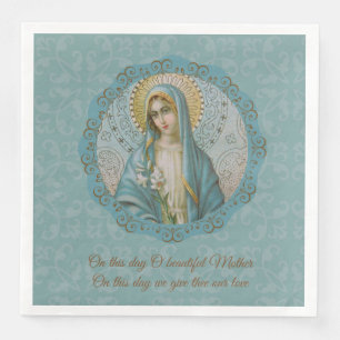 Virgin Mary Lily Blue Turquoise Gold Mother Napkin