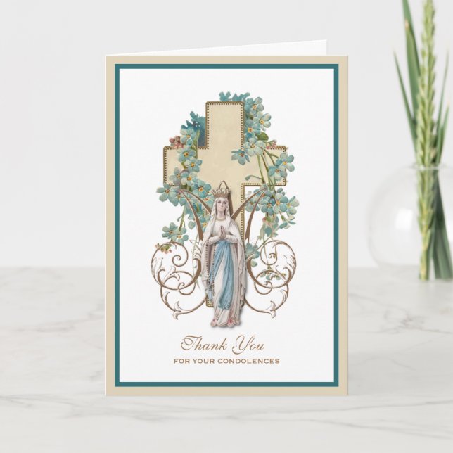 Virgin Mary Lourdes Catholic Condolence Thank You Card (Front)