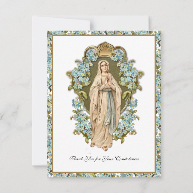 Virgin Mary Lourdes Catholic Funeral Condolence Thank You Card (Front)