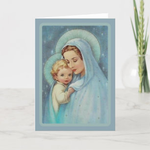 Virgin Mary Madonna with Baby Jesus Lace Holiday Card