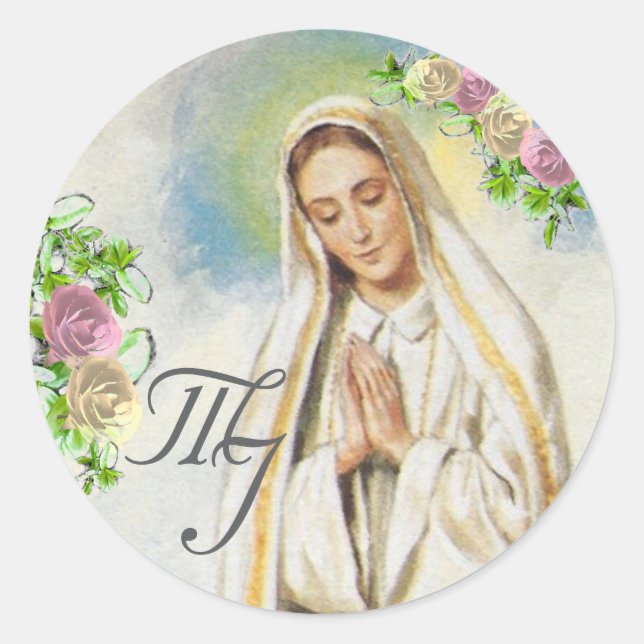 Virgin Mary Monogrammed Wedding Classic Round Sticker (Front)