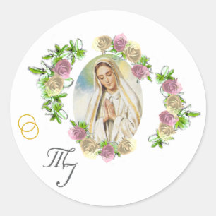 Virgin Mary Monogrammed Wedding Classic Round Sticker