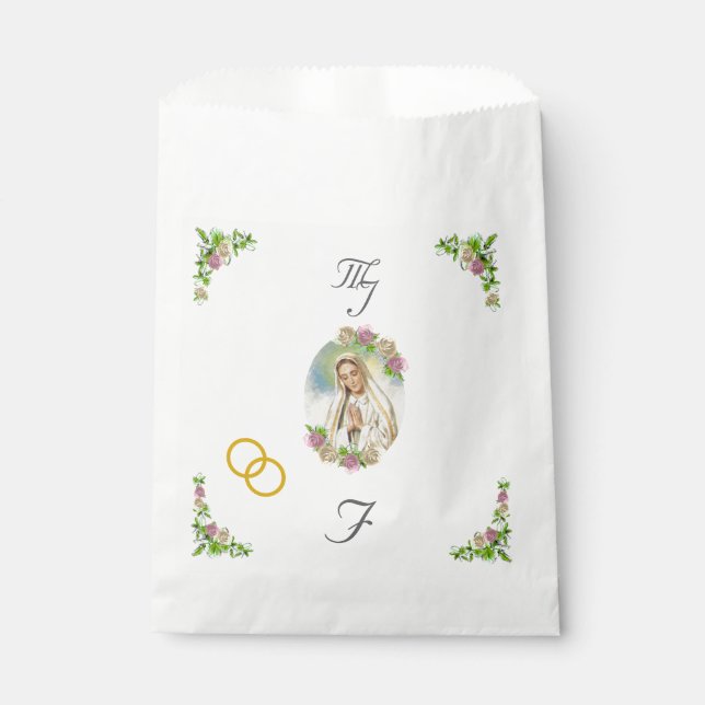 Virgin Mary Monogrammed Wedding Favour Bags (Front)