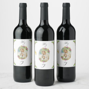 Virgin Mary Monogrammed Wedding  Wine Label