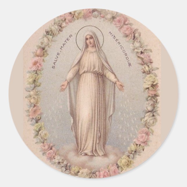 Virgin Mary Mother of Mercy Roses Classic Round Sticker (Front)