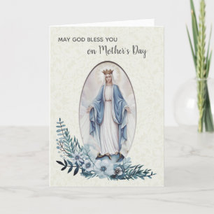 VIRGIN MARY MOTHERS DAY BLUE FLOWERS LACE CARD